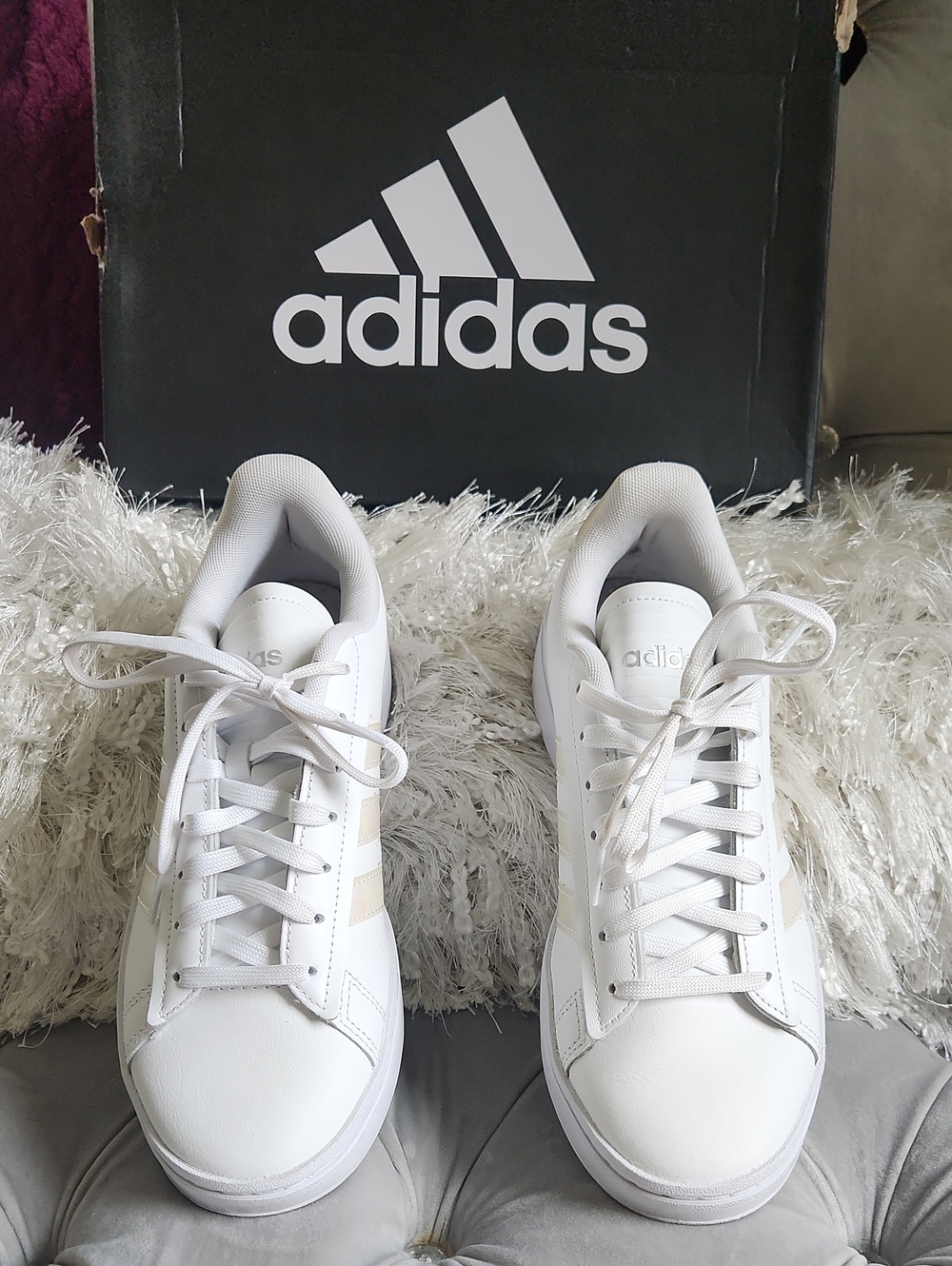 Adidas Women's White Low-Top Lace-Up Sneakers with Beige Accents